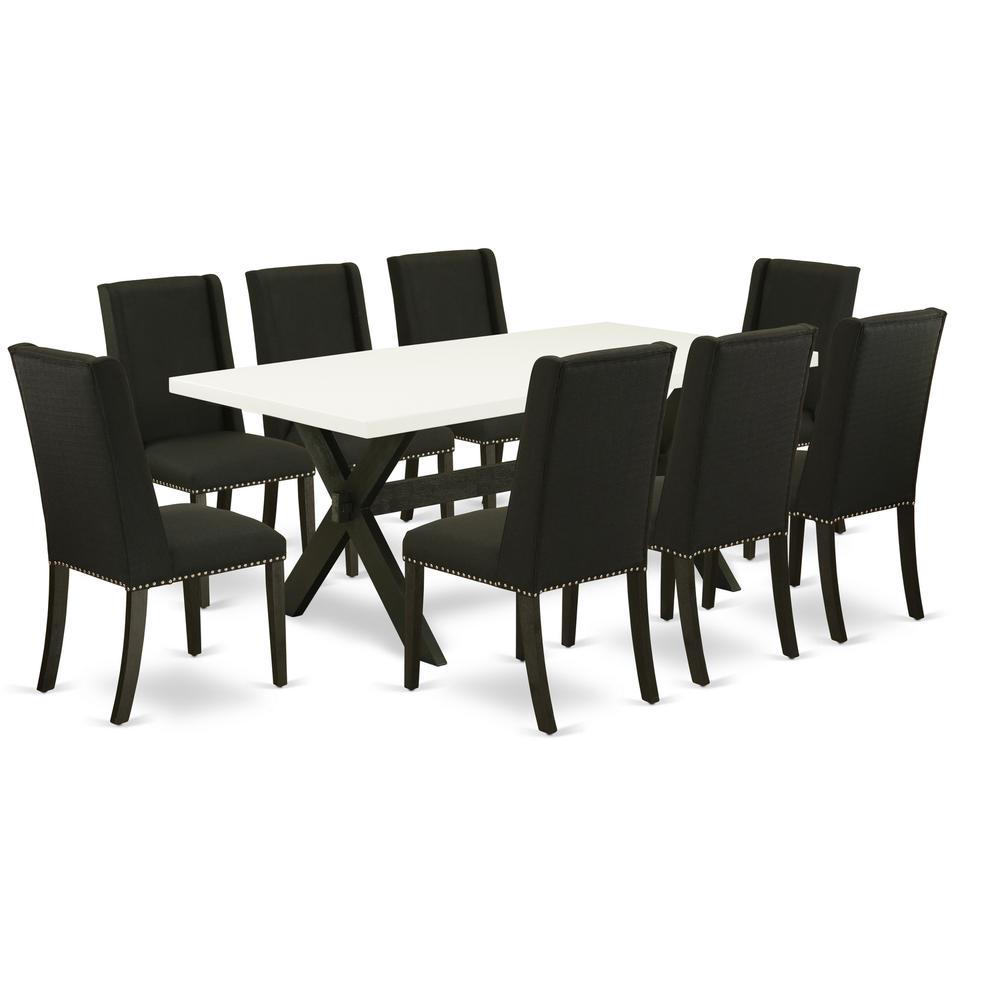 East West Furniture X627FL624-9 - 9-Piece Kitchen Dining Table Set - 8 Parson Chairs and a Rectangular Dining Table Hardwood Structure. Picture 1