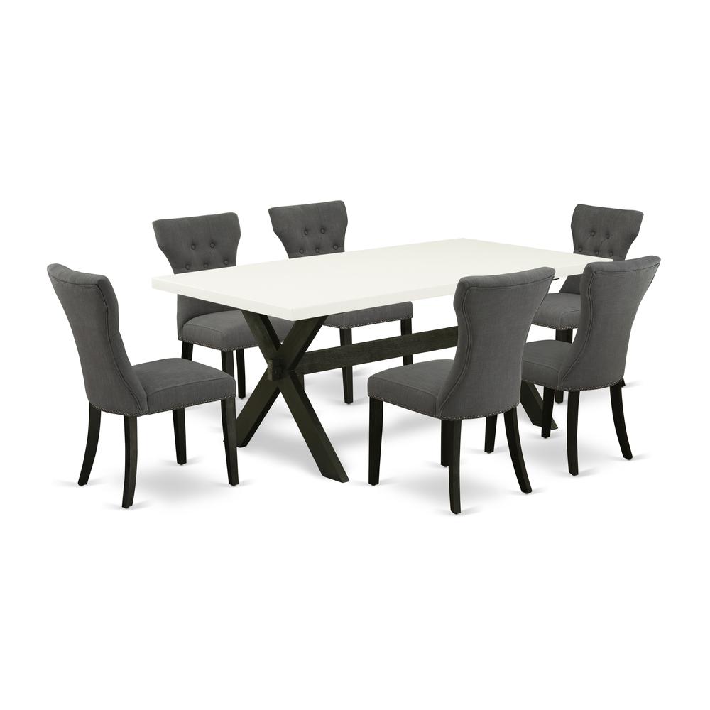East West Furniture X627Ga650-7 - 7-Piece Small Dining Table Set - 6 Padded Parson Chairs and a Rectangular Table Hardwood Structure. Picture 1