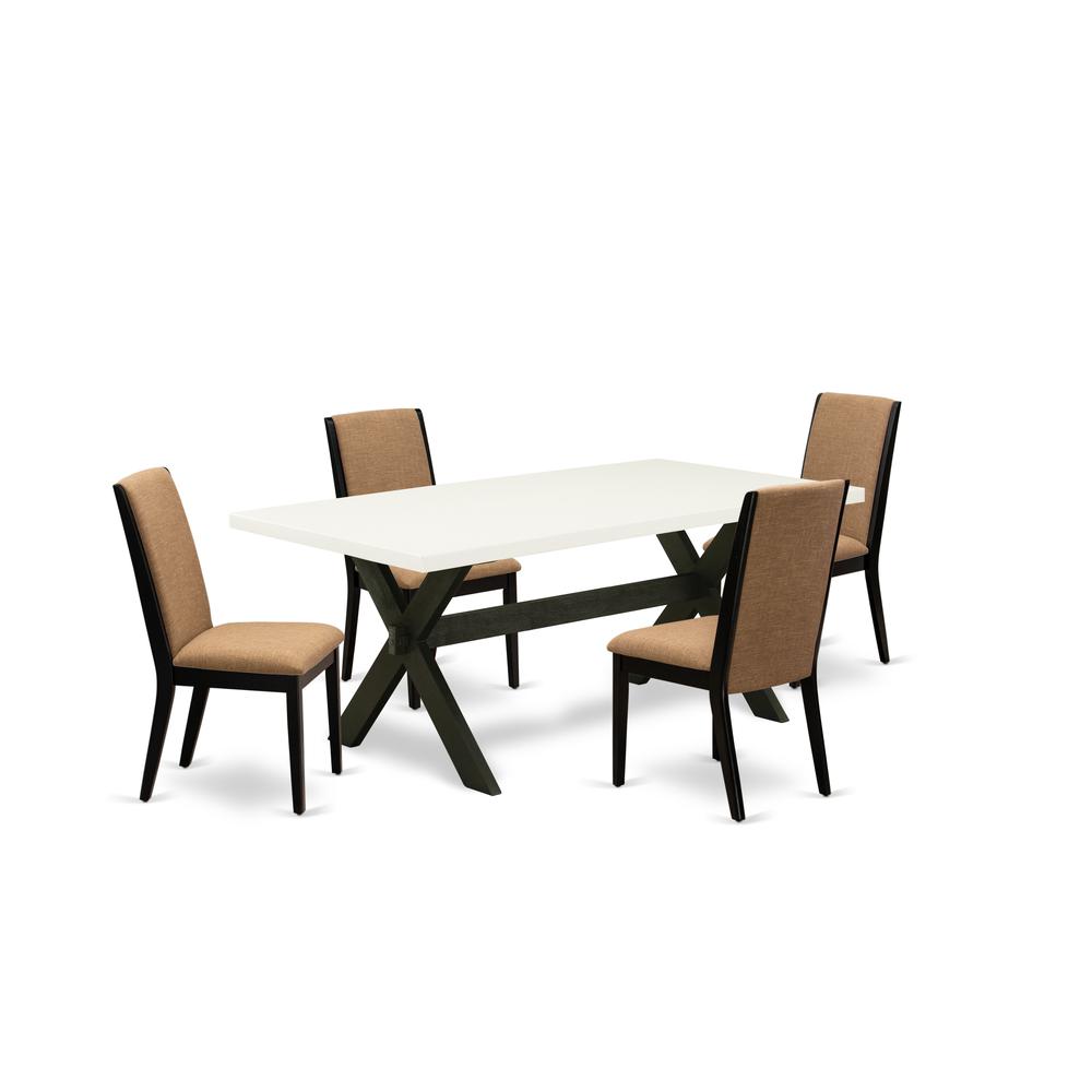 East West Furniture X627LA147-5 5-Piece Beautiful Dining Room Table Set an Excellent Linen White rectangular Table Top and 4 Gorgeous Solid Wood Legs and Linen Fabric Seat Parson Dining Chairs with St. Picture 1