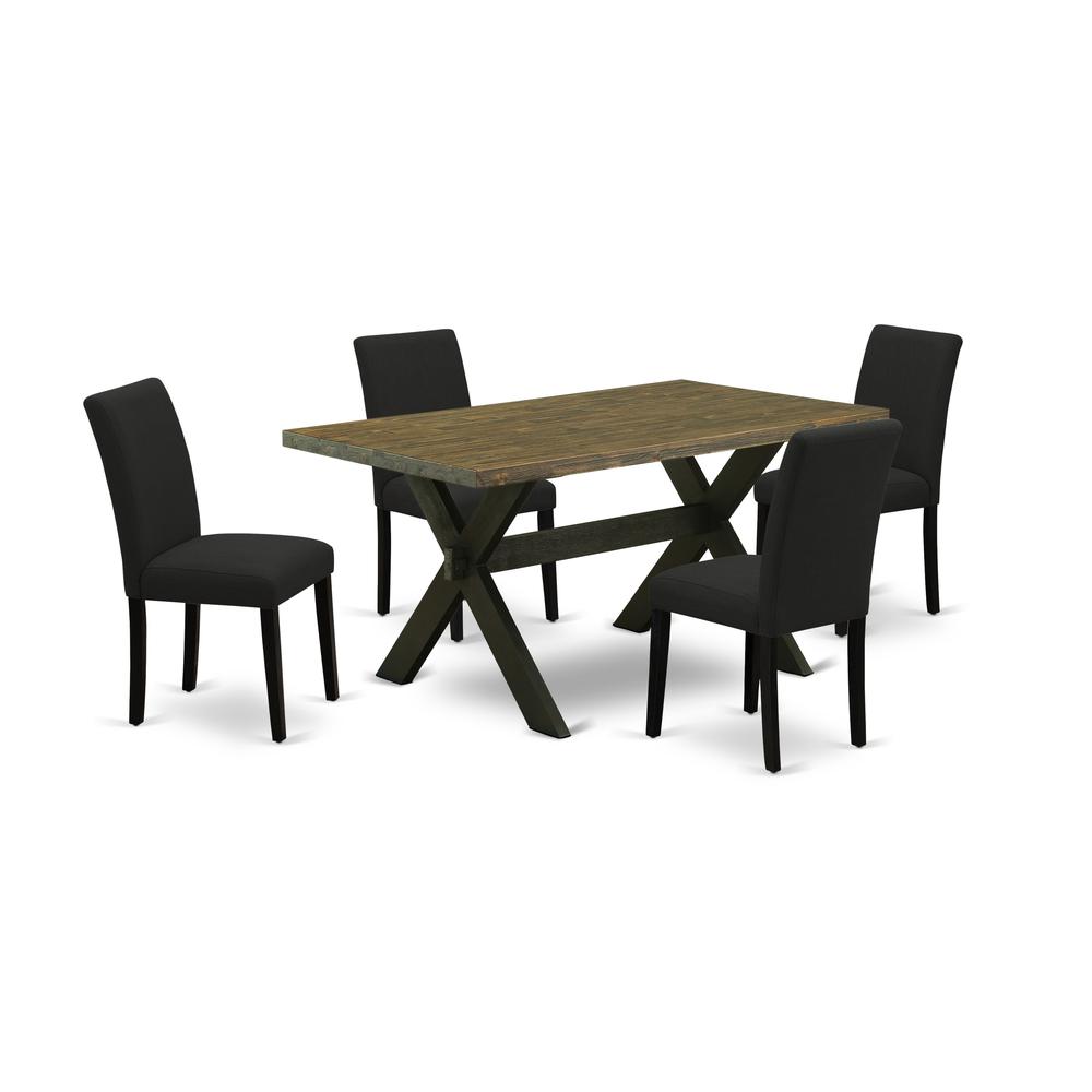 East West Furniture 5-Piece Kitchen Table Set Includes 4 Parson dining chairs with Upholstered Seat and High Back and a Rectangular Dining Table - Black Finish. Picture 1