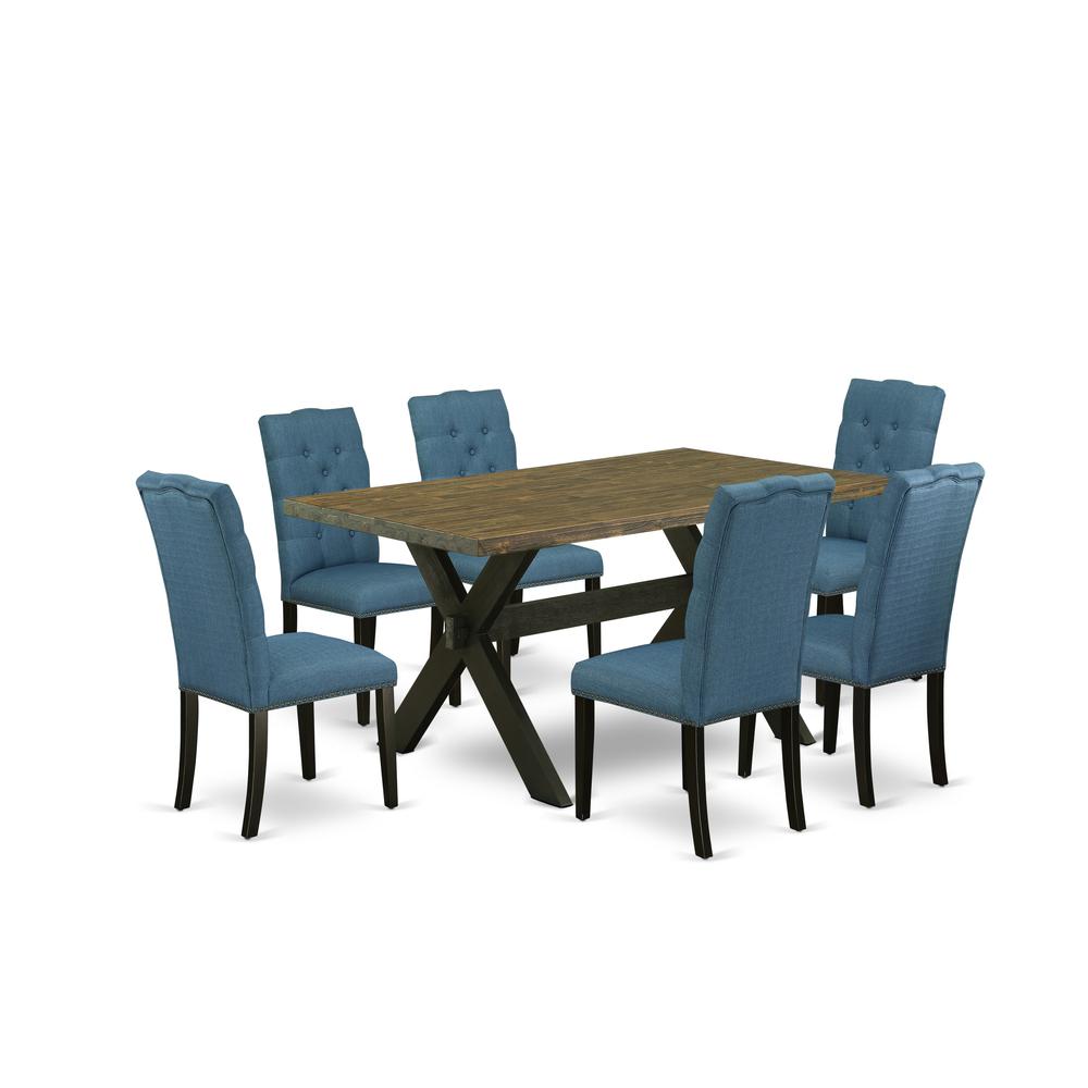 East West Furniture X676EL121-7 7-Piece Stylish Dining Set an Outstanding Distressed Jacobean Wood Dining Table Top and 6 Wonderful Linen Fabric Dining Chairs with Nail Heads and Button Tufted Chair B. Picture 1