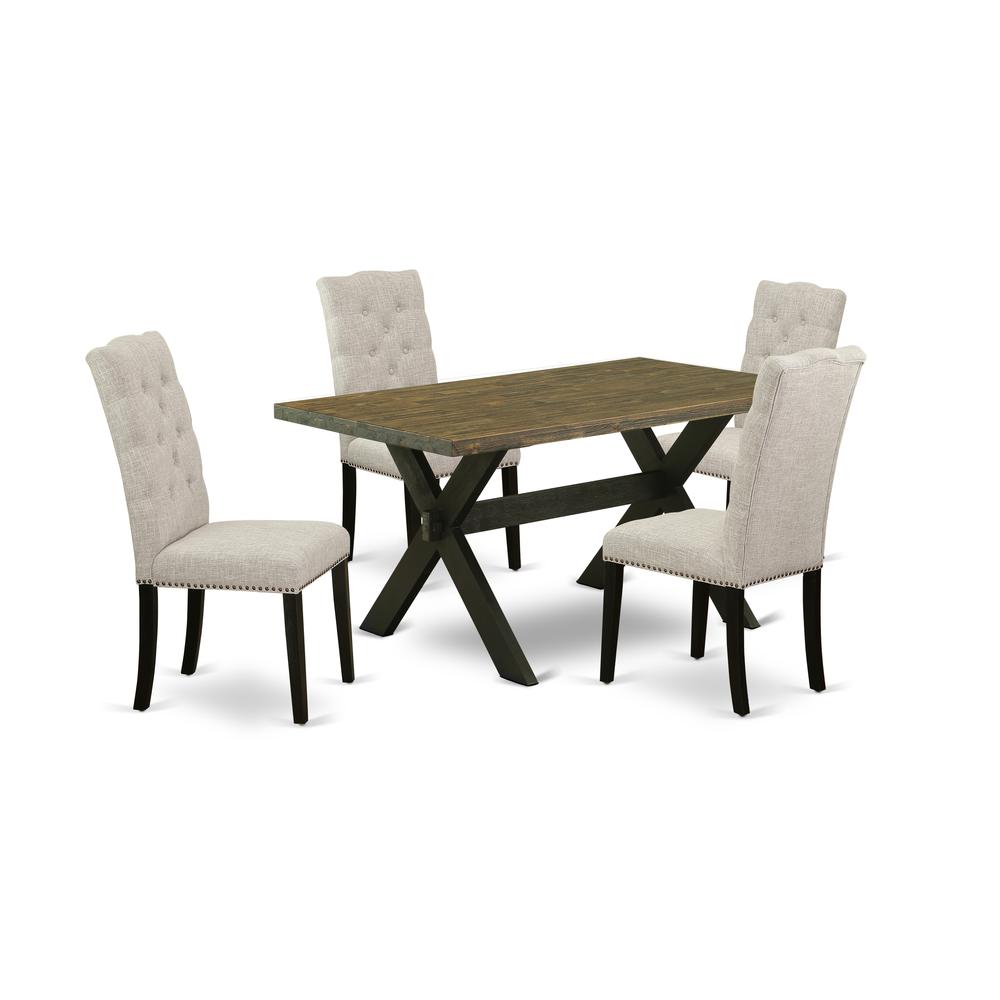 East West Furniture 5-Piece Kitchen Dining Table Set Included 4 Parson Dining chairs Upholstered Seat and High Button Tufted Chair Back and Rectangular Kitchen Dining Table with Distressed Jacobean Mi. Picture 1