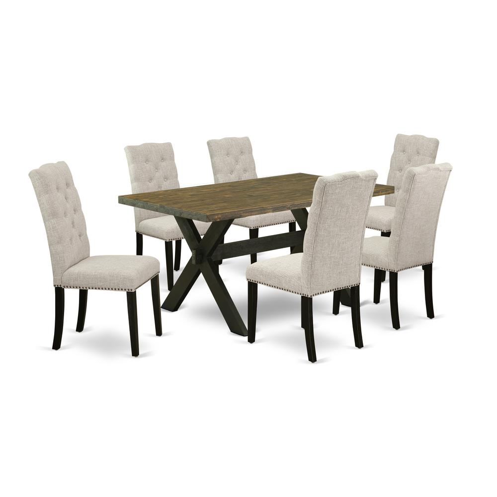 East West Furniture X676EL635-7 - 7-Piece Dining Table Set - 6 Upholstered Dining Chairs and a Rectangular Table Hardwood Structure. Picture 1