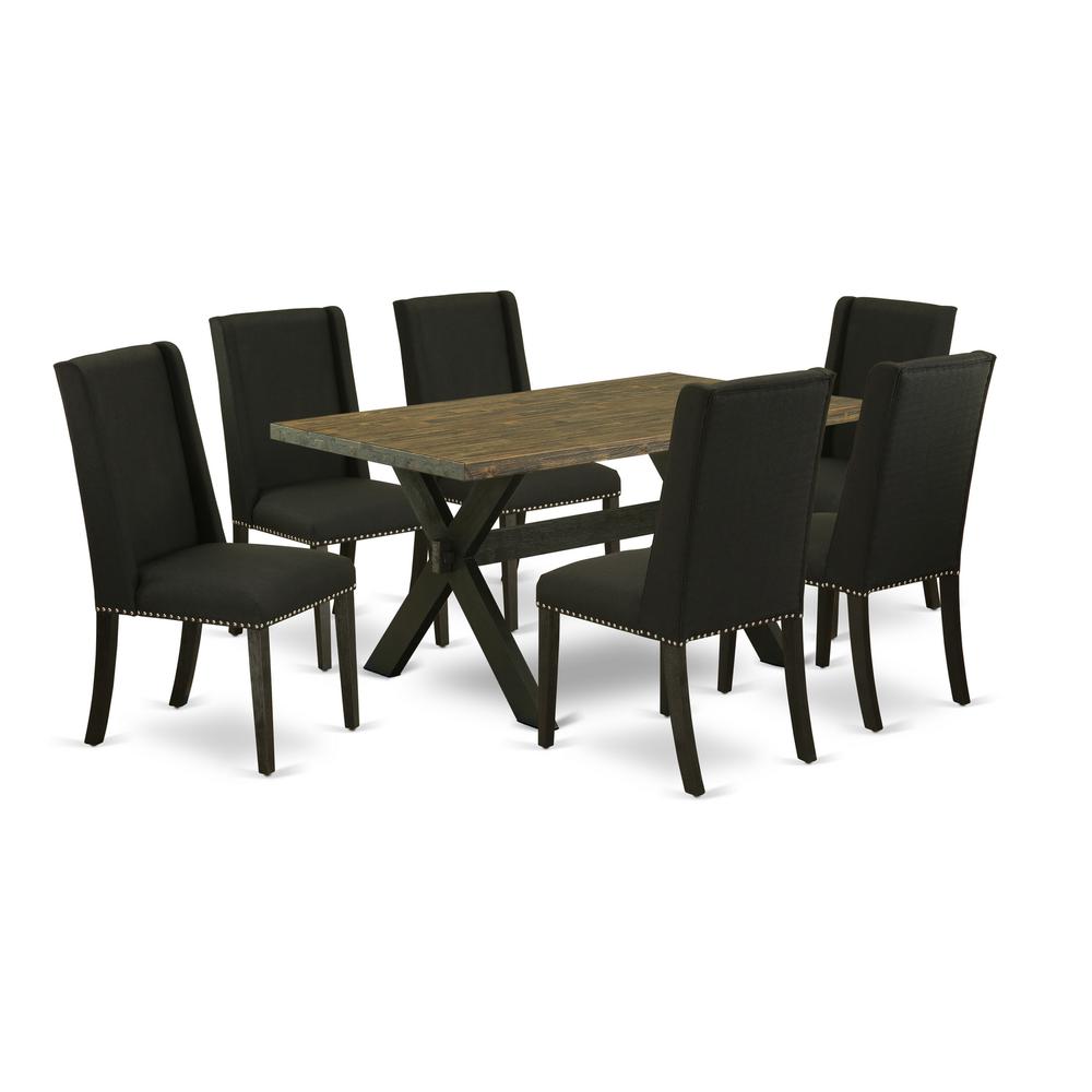 East West Furniture X676FL624-7 - 7-Piece Dinette Set - 6 Parson Chairs and a Dining Table Solid Wood Structure. Picture 1