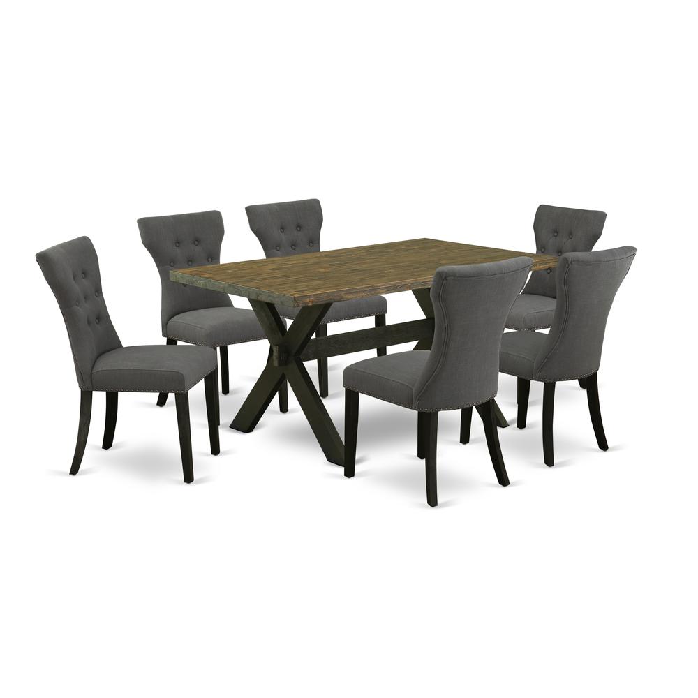 East West Furniture X676Ga650-7 - 7-Piece Rectangular Dining Table Set - 6 Parson Chairs and a Rectangular Dining Table Solid Wood Structure. Picture 1