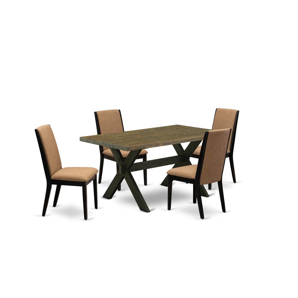 East West Furniture X676LA147-5 5-Piece Beautiful kitchen table set a Great Distressed Jacobean Kitchen Rectangular Table Top and 4 Stunning Linen Fabric Dining Room Chairs with Stylish Chair Back, Wi. Picture 1