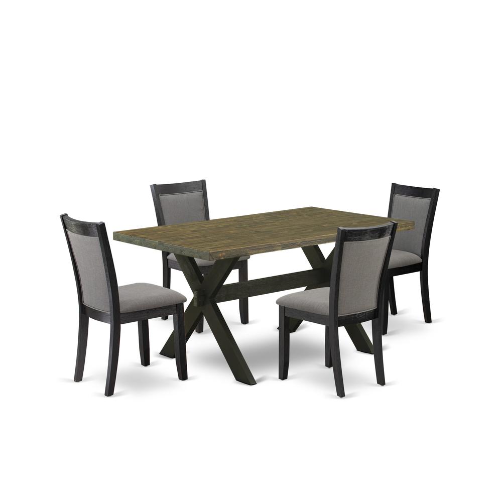 X676MZ650-5 5 Piece Table Set - Distressed Jacobean Dinner Table with 4 Dark Gotham Grey Dining Chairs - Wire Brushed Black Finish. Picture 2