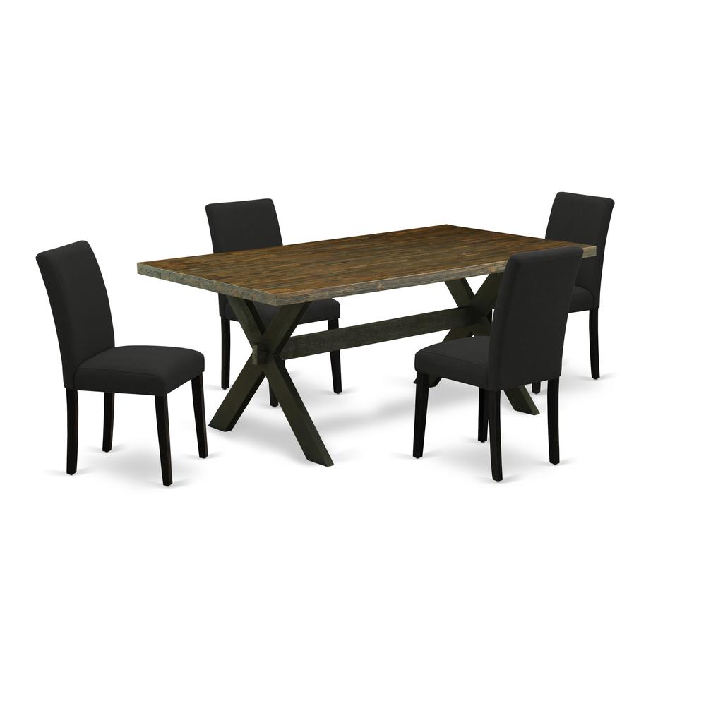 East West Furniture 5-Pc Dinette Set Includes 4 Kitchen Chairs with Upholstered Seat and High Back and a Rectangular Kitchen Dining Table - Black Finish. Picture 1