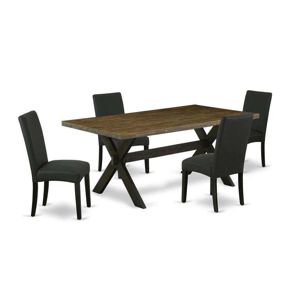 East West Furniture X677DR124-5 5-Pc Dining Table Set- 4 Dining Padded Chairs with Black Linen Fabric Seat and Stylish Chair Back - Rectangular Table Top & Wooden Cross Legs - Distressed Jacobean and. Picture 1