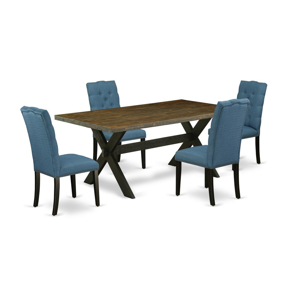 East West Furniture X677EL121-5 5-Piece Stylish Dining Room Set an Outstanding Distressed Jacobean Modern Dining Table Top and 4 Excellent Linen Fabric Upholstered Dining Chairs with Nail Heads and Bu. Picture 1