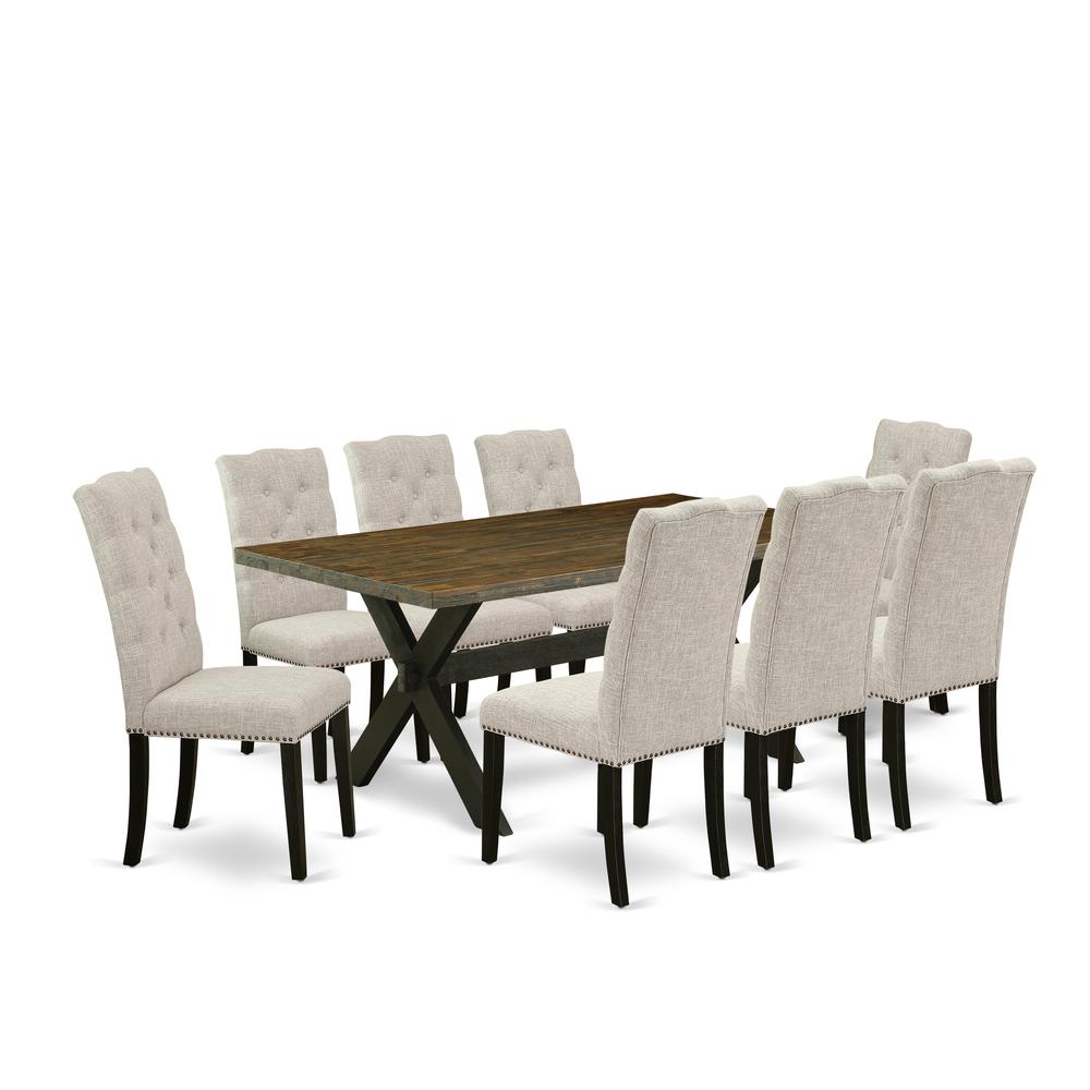 East West Furniture X677EL635-9 - 9-Piece Dining Table Set - 8 Person Dining Chairs and Small a Rectangular Table Solid Wood Frame – High Stylish Back & Linen White Finish. Picture 1
