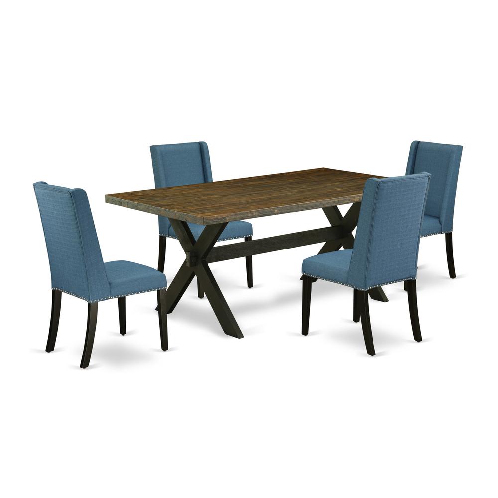 East West Furniture X677FL121-5 5-Piece Modern Dining Room Table Set a Great Distressed Jacobean Kitchen Rectangular Table Top and 4 Excellent Linen Fabric Parson Chairs with Nail Heads and Stylish Ch. Picture 1