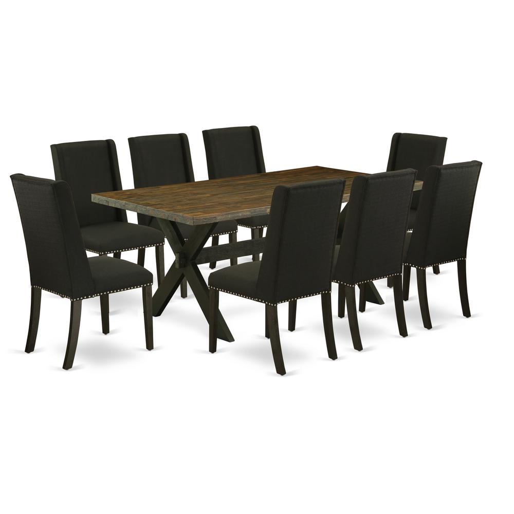 East West Furniture X677FL624-9 - 9-Piece Dining Table Set - 8 Upholstered Dining Chairs and a Rectangular Table Hardwood Structure. Picture 1