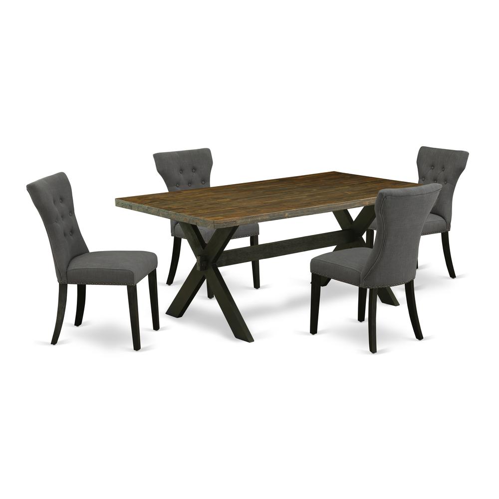 East West Furniture 5-Piece Mid Century Dining Table Set Included 4 kitchen parson chairs Upholstered Seat and High Button Tufted Chair Back and Rectangular Dinette Table with Distressed Jacobean Dine. Picture 1