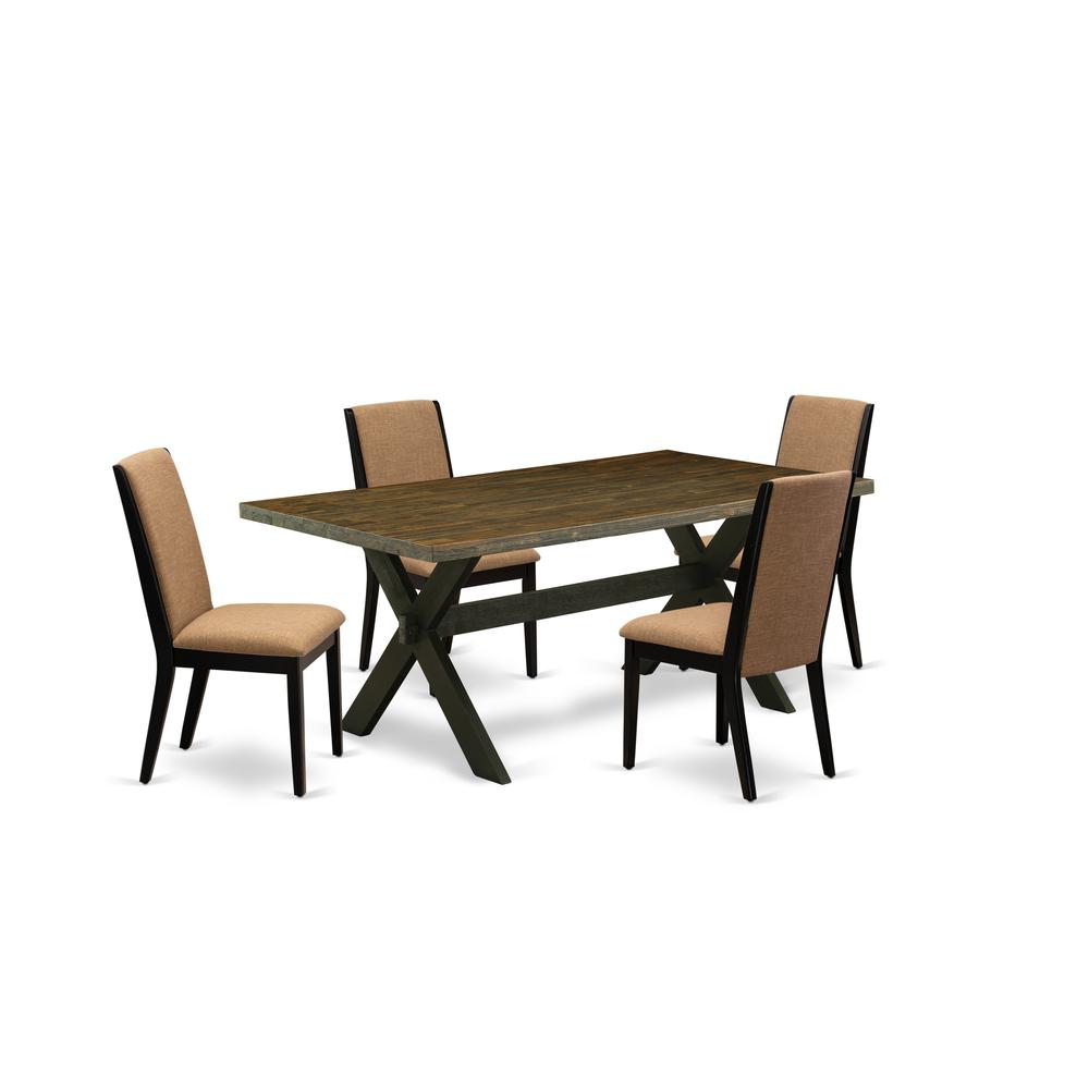 East West Furniture X677LA147-5 5-Piece Stylish Dining Table Set an Excellent Distressed Jacobean rectangular Table Top and 4 Beautiful Linen Fabric Dining Chairs with Stylish Chair Back, Wire Brushed. Picture 1