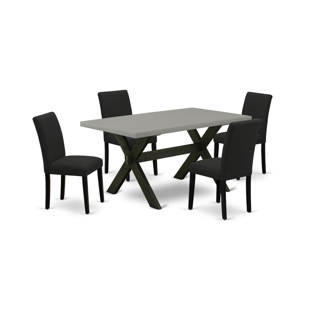 East West Furniture 5-Pc Kitchen Table Set Includes 4 Upholstered Chairs with Upholstered Seat and High Back and a Rectangular Dining Room Table - Black Finish. Picture 1