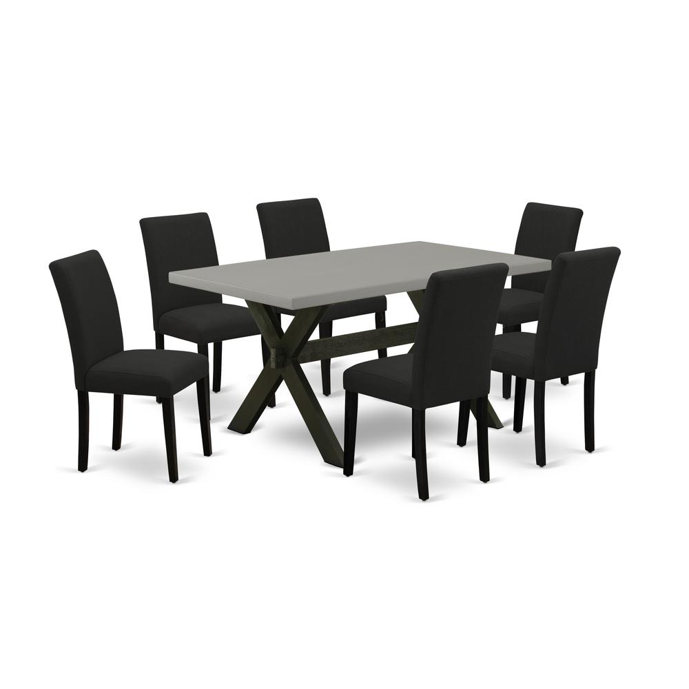 East West Furniture 7-Pc Dining Table Set Includes 6 Kitchen Chairs with Upholstered Seat and High Back and a Rectangular Kitchen Dining Table - Black Finish. Picture 1