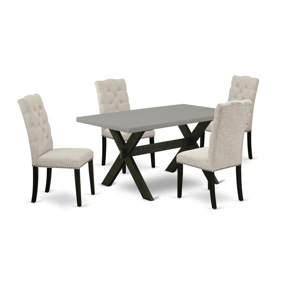 East West Furniture 5-Piece Dining room Set Included 4 Kitchen Dining chairs Upholstered Seat and High Button Tufted Chair Back and Rectangular Dining Table with Cement Color Kitchen Table Top - Black. Picture 1