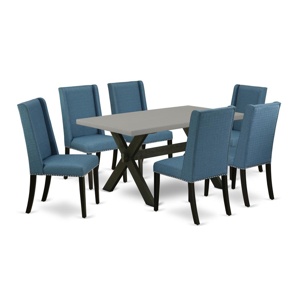 East West Furniture X696FL121-7 - 7-Piece Kitchen Set - 6 Upholstered Dining Chairs and Small Dining Table Solid Wood Structure. Picture 1