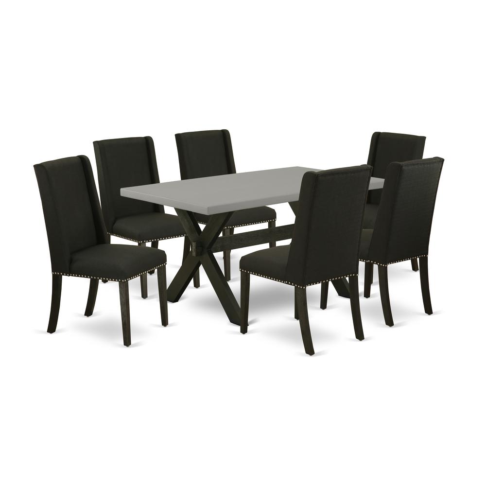 East West Furniture X696FL624-7 - 7-Piece Modern Dining Table Set - 6 Padded Parson Chair and a Wood Dining Table Solid Wood Frame. The main picture.