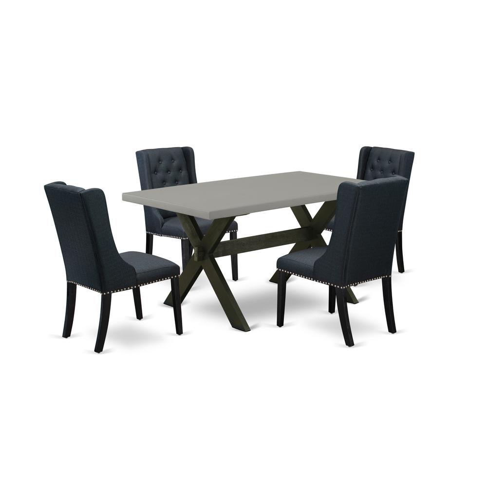 East West Furniture X696FO624-5 5 Pc Dining Room Table Set Includes 4 Black Linen Fabric Dining Room Chairs with Button Tufted and Cement Dining Room Table - Wire Brush Black Finish. Picture 1
