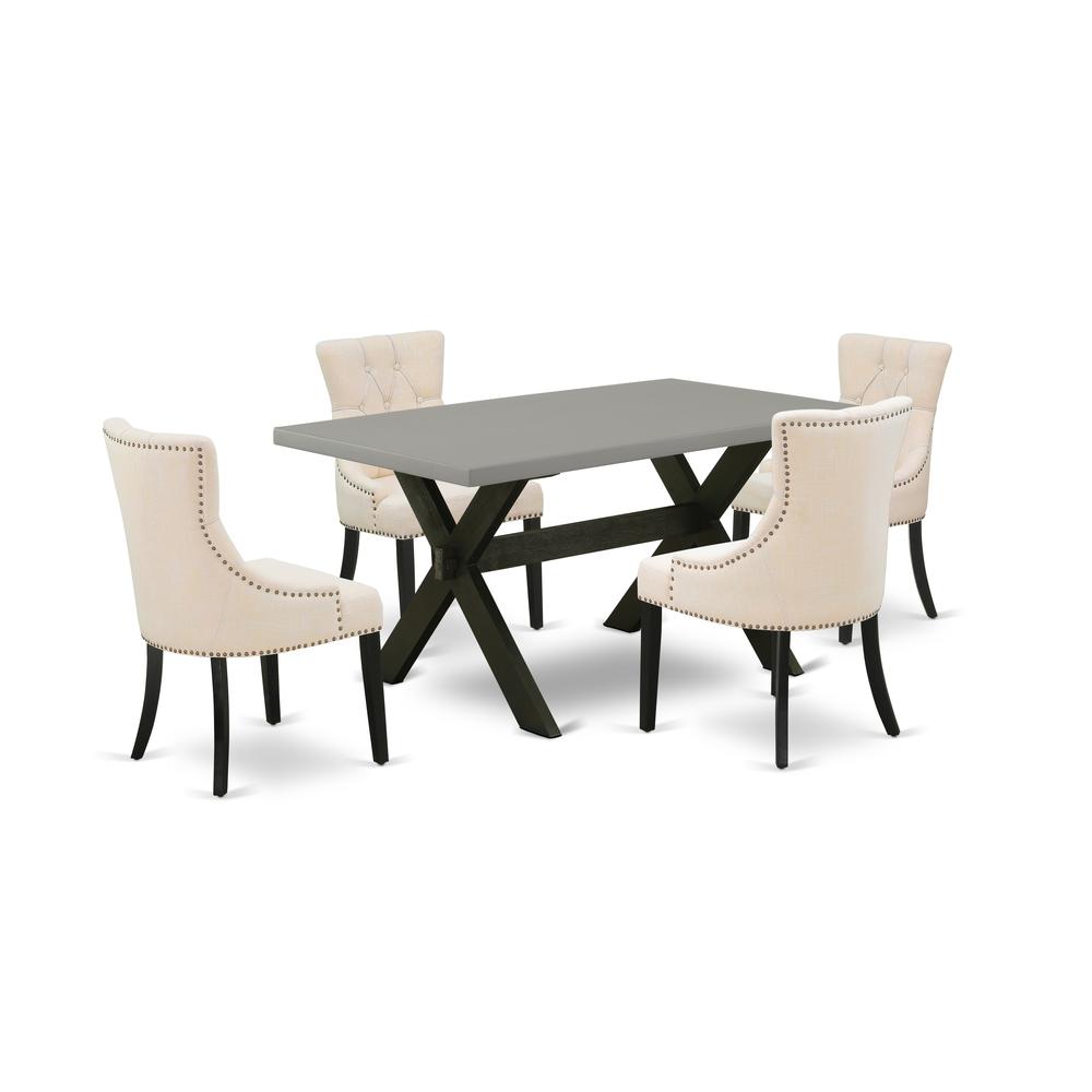 East West Furniture X696FR102-5 5-Pc Dinette Set - 4 Parson Dining Chairs and 1 Modern Rectangular Cement Breakfast Table Top with Button Tufted Chair Back - Wire Brushed Black Finish. Picture 1