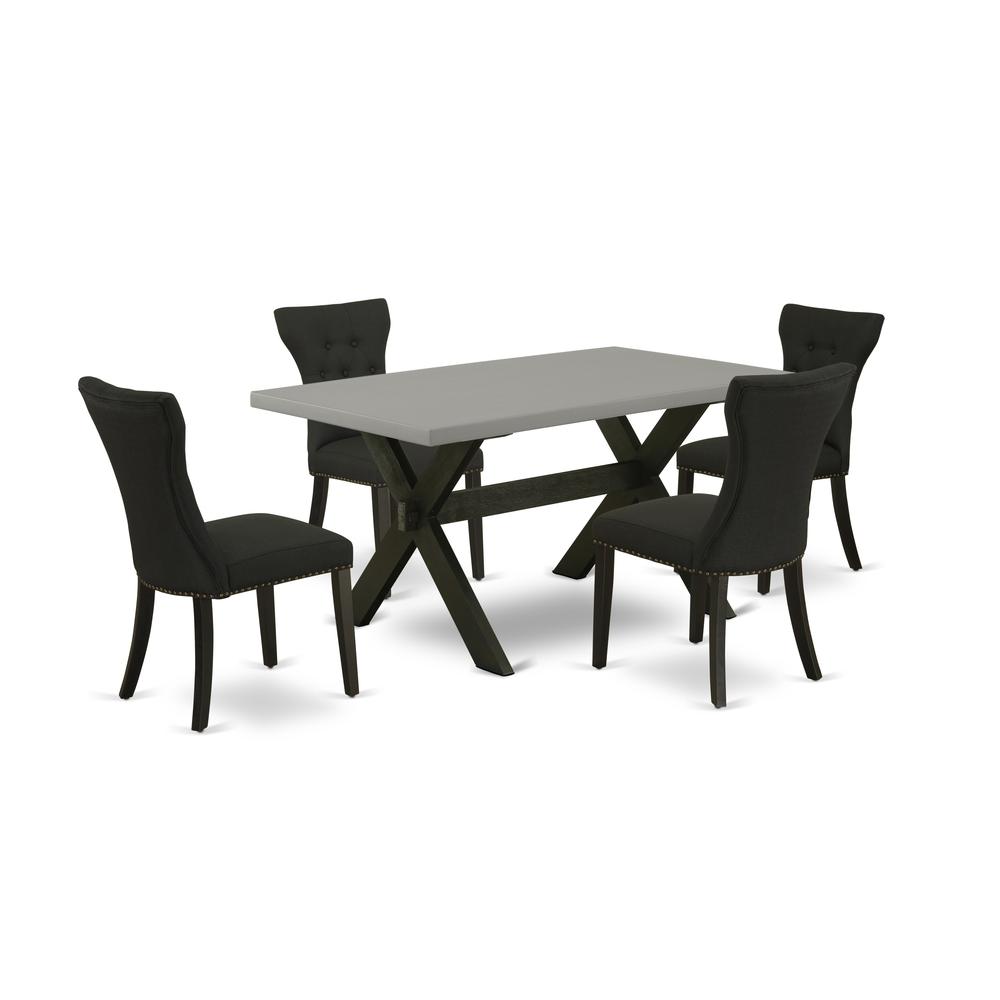 East West Furniture X696GA124-5 5-Pc Dining Room Set - 4 Mid Century Dining Chairs and 1 Modern Cement Dining Room Table Top with Button Tufted Chair Back - Wire Brushed Black Finish. Picture 1