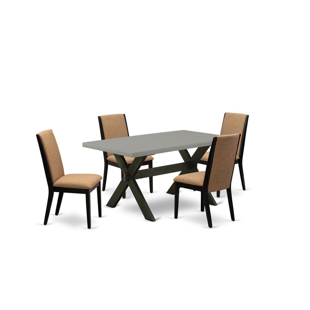 East West Furniture X696LA147-5 5-Piece Beautiful kitchen table set a Superb Cement Color Kitchen Table Top and 4 Gorgeous Linen Fabric Modern Dining Chairs with Stylish Chair Back, Wire Brushed Black. Picture 1