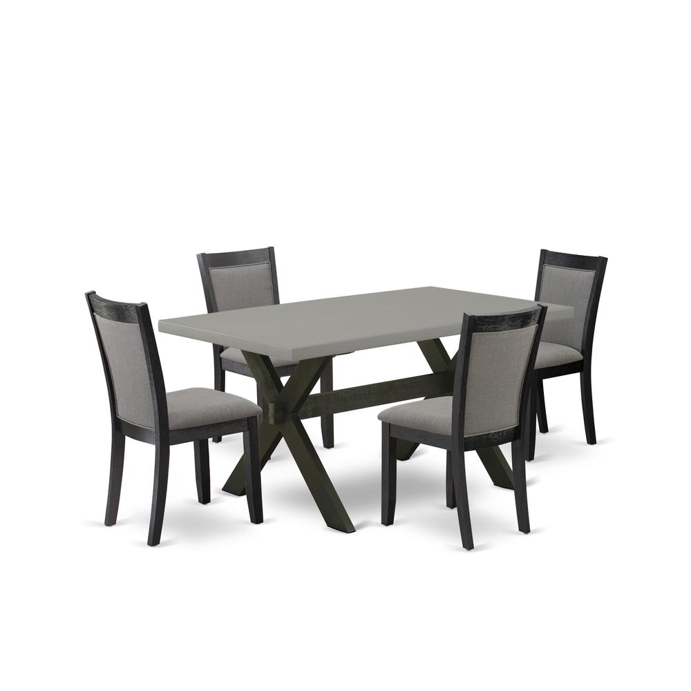 East West Furniture 5 Piece Modern Dining Set - A Cement Top Kitchen Table with Trestle Base and 4 Dark Gotham Grey Linen Fabric Dining Chairs - Wire Brushed Black Finish. Picture 2