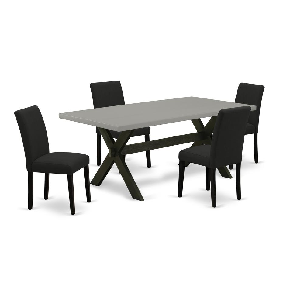 East West Furniture 5-Piece Dinette Set Includes 4 Mid Century Dining Chairs with Upholstered Seat and High Back and a Rectangular Kitchen Dining Table - Black Finish. Picture 1