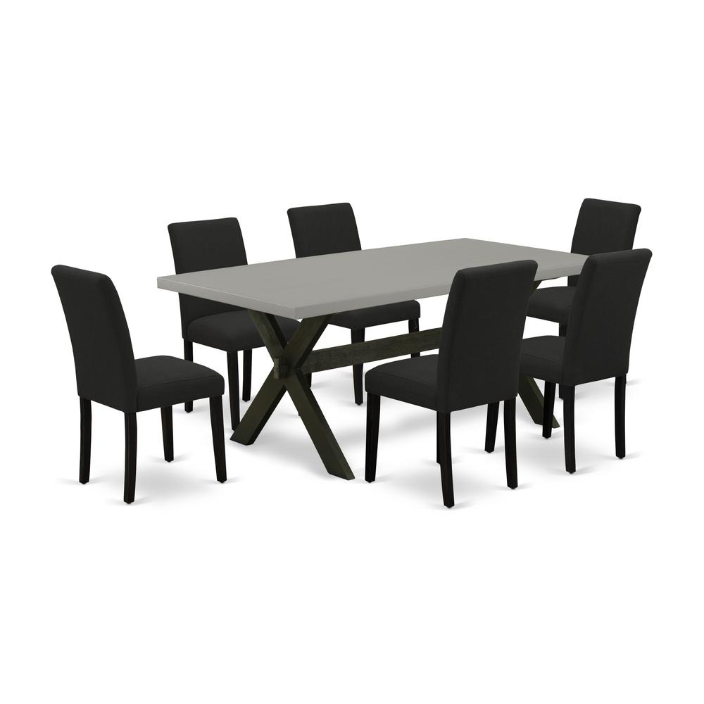East West Furniture 7-Piece Kitchen Table Set Includes 6 Dining Room Chairs with Upholstered Seat and High Back and a Rectangular Modern Rectangular Dining Table - Black Finish. Picture 1