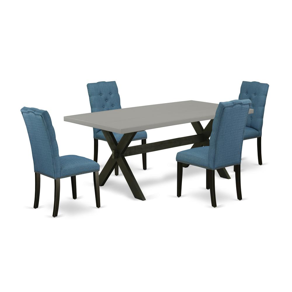 East West Furniture 5-Piece Stylish Dining Room Set a Superb Cement Color Rectangular Dining Table Top and 4 Wonderful Linen Fabric Parson Dining Chairs with Nail Heads and Button Tufted Chair Back, W. Picture 1