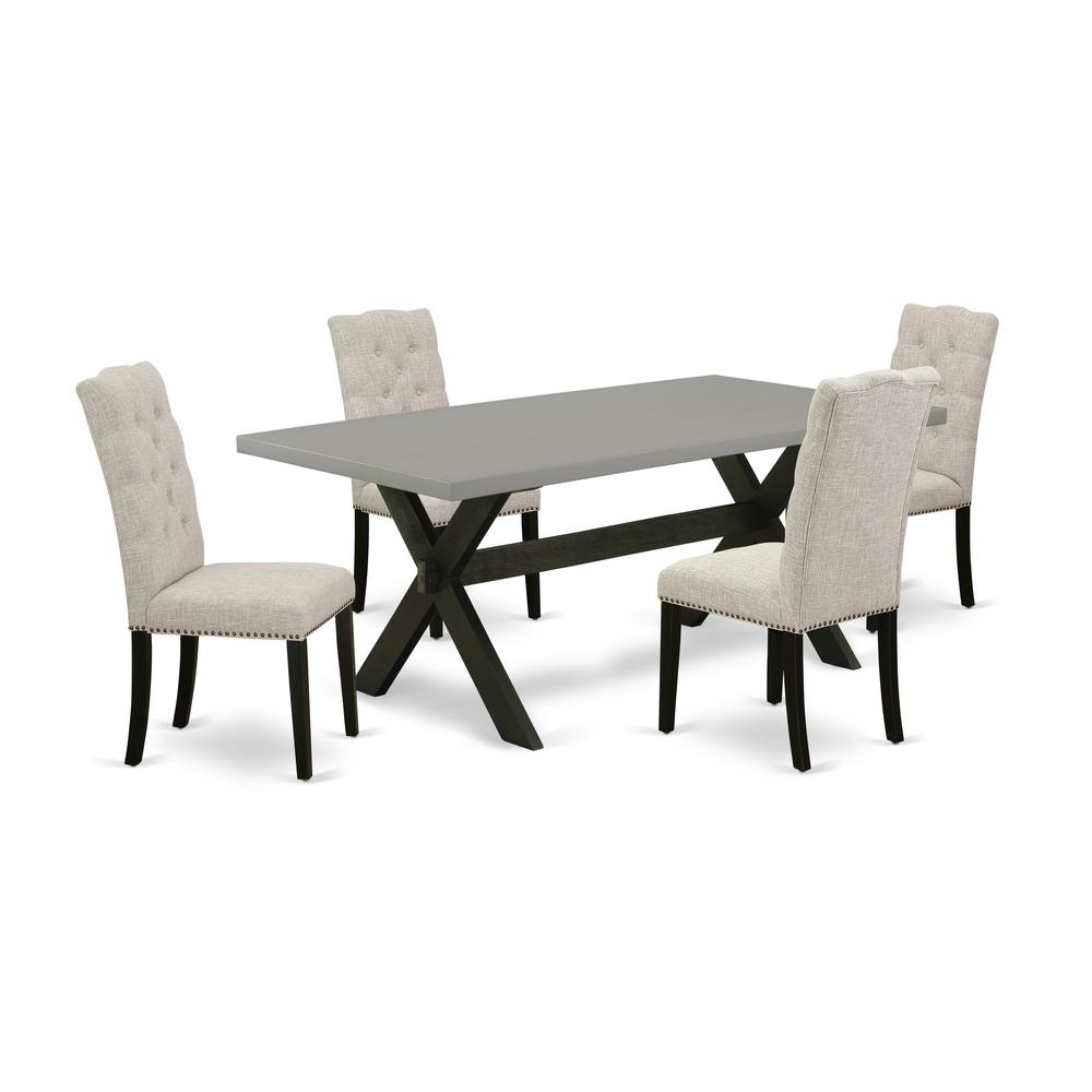 East West Furniture 5-Piece rectangular Dinette Set Included 4 Dining chairs Upholstered Seat and High Button Tufted Chair Back and Rectangular Dining Table with Cement Color Kitchen Dining Table Top. Picture 1