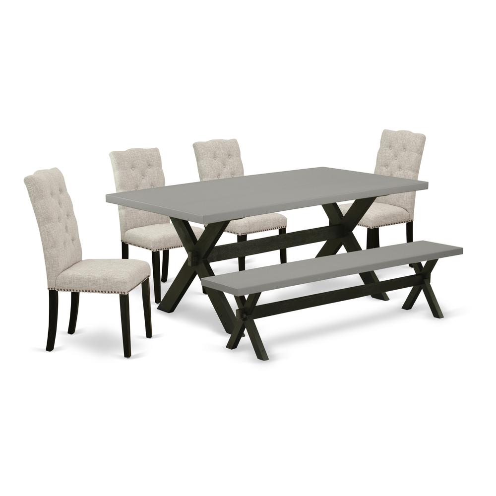 East West Furniture X697EL635-6 - 6-Piece Small Dining Table Set - 4 Dining Chairs, a Beautiful Bench and a Rectangular Dinner Table Hardwood Structure. The main picture.