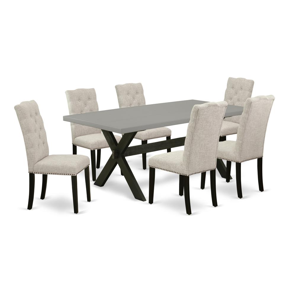 East West Furniture X697EL635-7 - 7-Piece Small Dining Table Set - 6 Upholstered Dining Chairs and Dining Table Solid Wood Frame. Picture 1