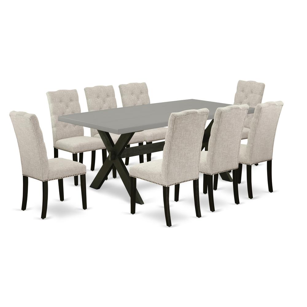 East West Furniture X697EL635-9 - 9-Piece a Rectangular Dining Table Set - 8 Dining Chairs and Kitchen Dining Table Solid Wood Frame. Picture 1