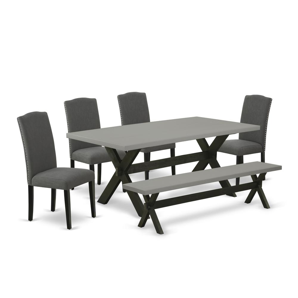 East West Furniture X697EN120-6 - 6-Piece Small Dining Table Set - 4 Parsons Dining Room Chairs, a Wonderful Bench and a Rectangular Kitchen Dining Table Solid Wood Structure. Picture 1