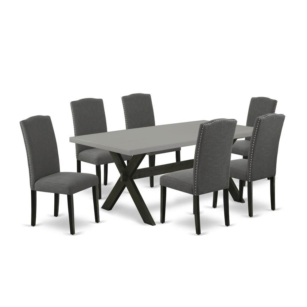 East West Furniture X697EN120-7 - 7-Piece Small Dining Table Set - 6 Parson Dining Room Chairs and a Rectangular Dinette Table Hardwood Frame. Picture 1
