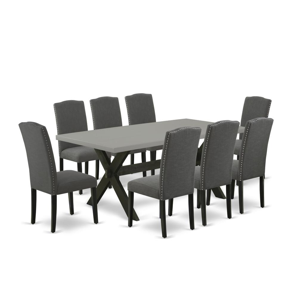 East West Furniture X697EN120-9 - 9-Piece Dining Room Set - 8 Parson Dining Chairs and Dining Room Table Solid Wood Structure. Picture 1