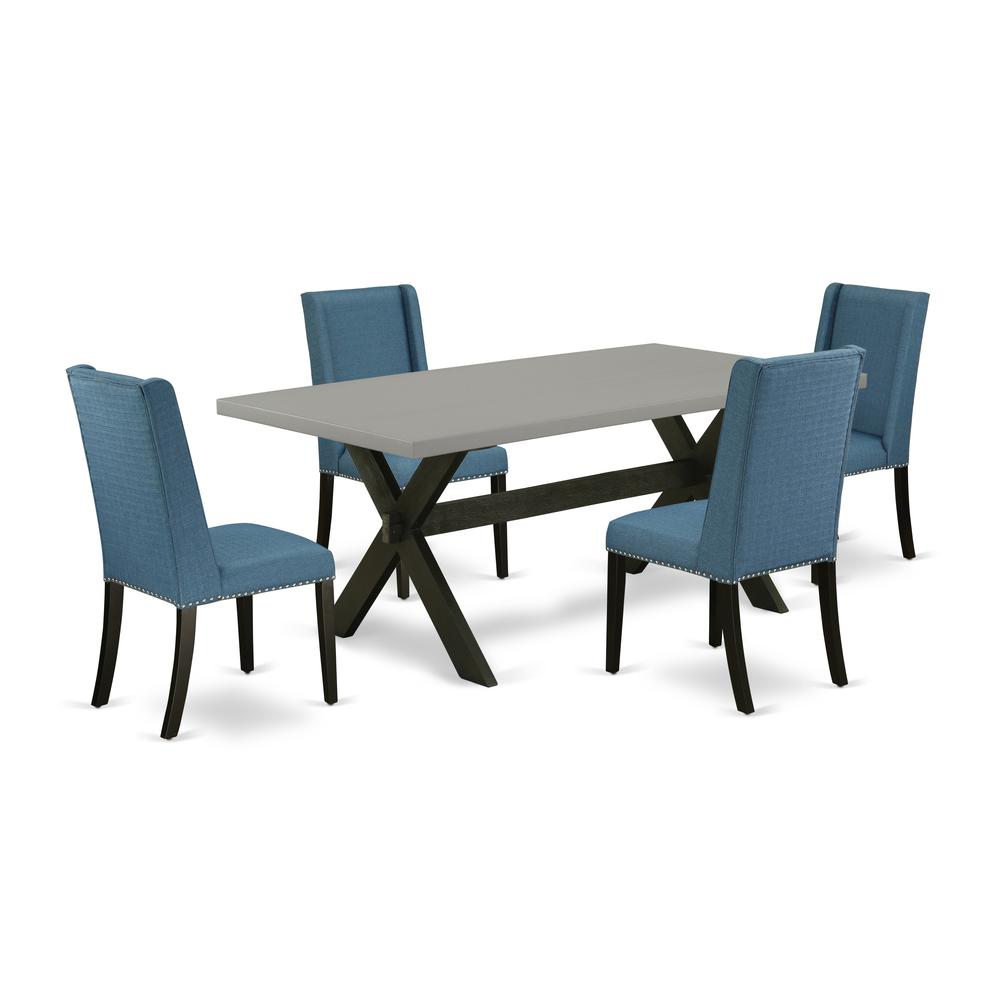 East West Furniture 5-Piece Kitchen Dinette Set Included 4 Parson Dining chairs Upholstered Nails Head Seat and Stylish Chair Back and Rectangular Mid Century Dining Table with Cement Color Dining Tab. Picture 1