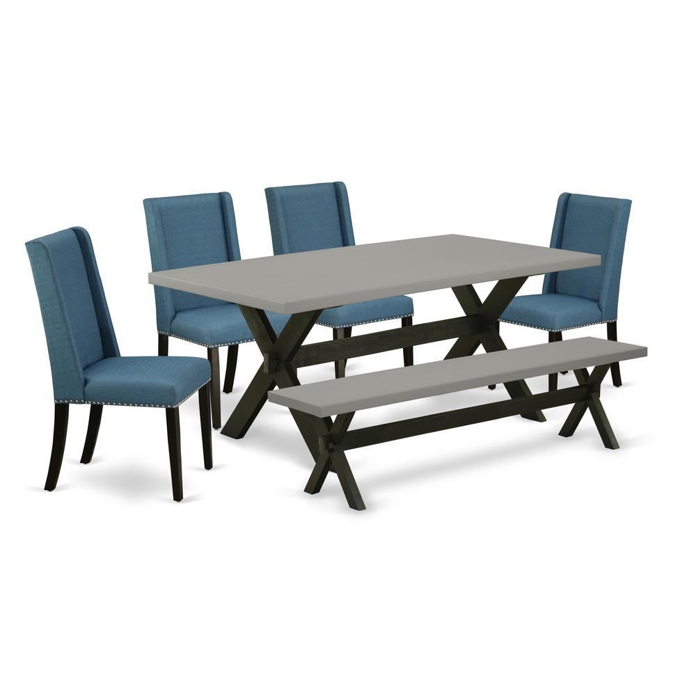 East West Furniture X697FL121-6 - 6-Piece Dinette Set - 4 Parson Dining Chairs, an amazing Bench and Dining Table Solid Wood Structure. Picture 1