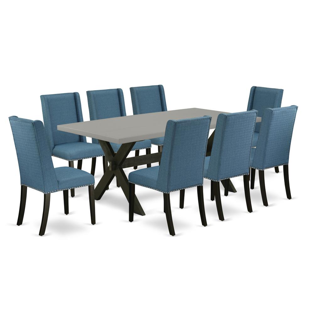 East West Furniture X697FL121-9 - 9-Piece Dining Room Table Set - 8 Parson Chairs and Table Hardwood Frame. Picture 1