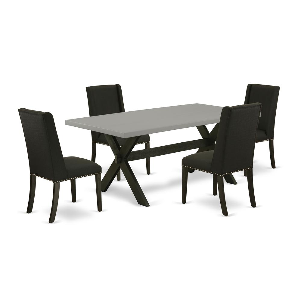 East West Furniture 5-Piece rectangular Dinette Set Included 4 Kitchen Dining chairs Upholstered Nails Head Seat and Stylish Chair Back and Rectangular Dining Table with Cement Color Dining Table Top. Picture 1