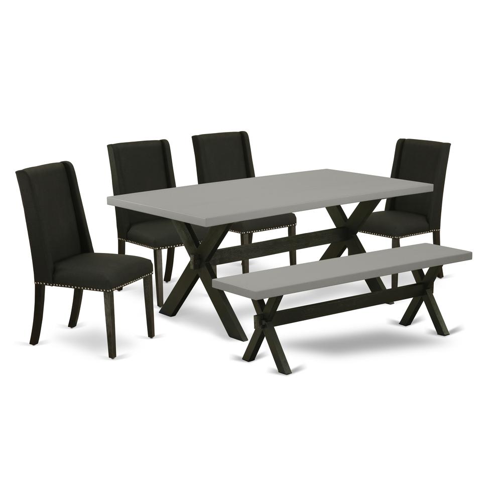 East West Furniture X697FL624-6 - 6-Piece Dining Table Set - 4 Parson Chairs, an amazing Bench and Dining Room Table Solid Wood Frame. Picture 1
