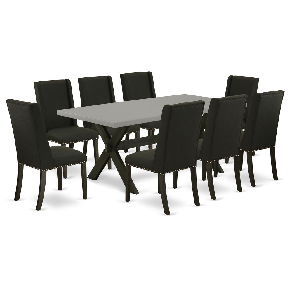 East West Furniture X697FL624-9 - 9-Piece Dining Table Set - 8 Parson Chairs and Dining Room Table Solid Wood Frame. Picture 1