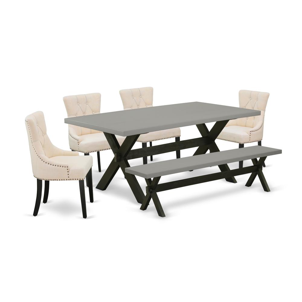 East West Furniture X697FR102-6 6-Pc Dinette Set - 4 Dining Chairs, a Small Bench Cement Top and 1 Modern Cement Dining Table Top with Button Tufted Chair Back - Wire Brushed Black Finish. Picture 1