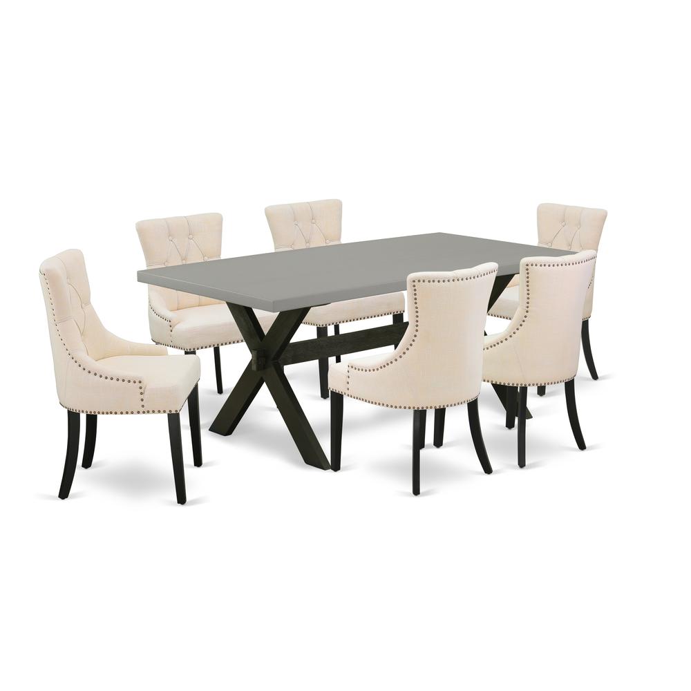 East West Furniture X697FR102-7 7-Pc Dinette Room Set - 6 Kitchen Chairs and 1 Modern Rectangular Cement Kitchen Dining Table Top with Button Tufted Chair Back - Wire Brushed Black Finish. Picture 1
