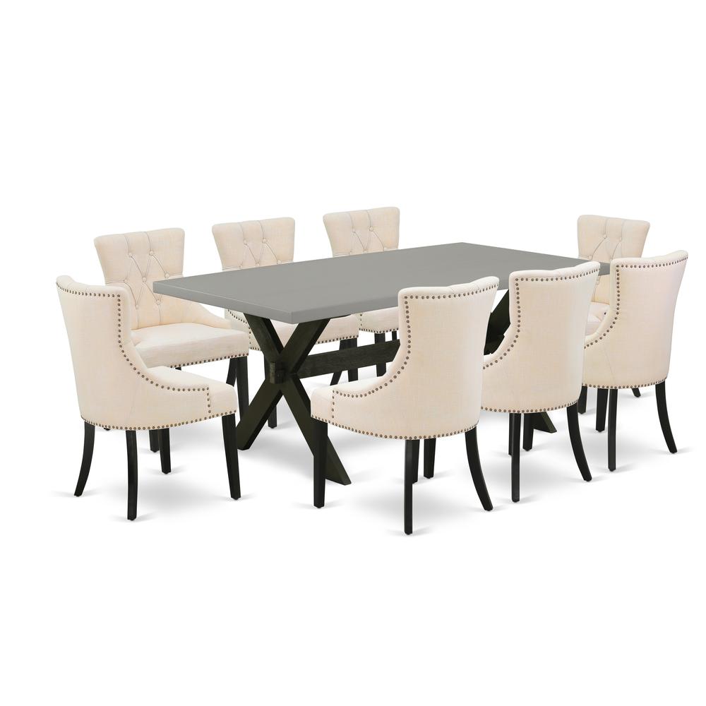 East West Furniture X697FR102-9 9-Pc Kitchen Dining Room Set - 8 Parson Chairs and 1 Modern Rectangular Cement Breakfast Table Top with Button Tufted Chair Back - Wire Brushed Black Finish. Picture 1
