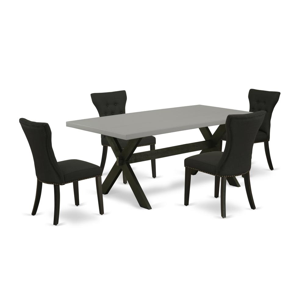 East West Furniture X697GA124-5 5-Pc Modern Dining Table Set - 4 Modern Dining Chairs and 1 Modern Cement Breakfast Table Top with Button Tufted Chair Back - Wire Brushed Black Finish. Picture 1