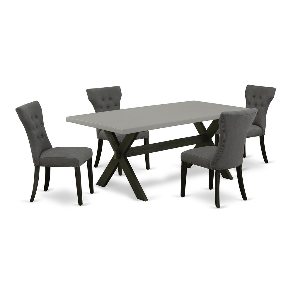 East West Furniture 5-Piece Kitchen Dining Table Set Included 4 Parson Dining chairs Upholstered Seat and High Button Tufted Chair Back and Rectangular Dining Table with Cement Color Dining Table Top. Picture 1